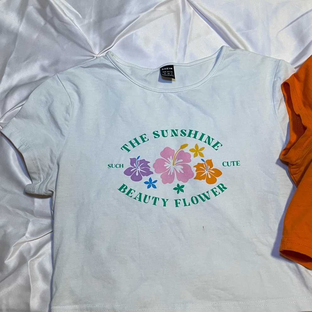 White T-Shirt with Floral Print